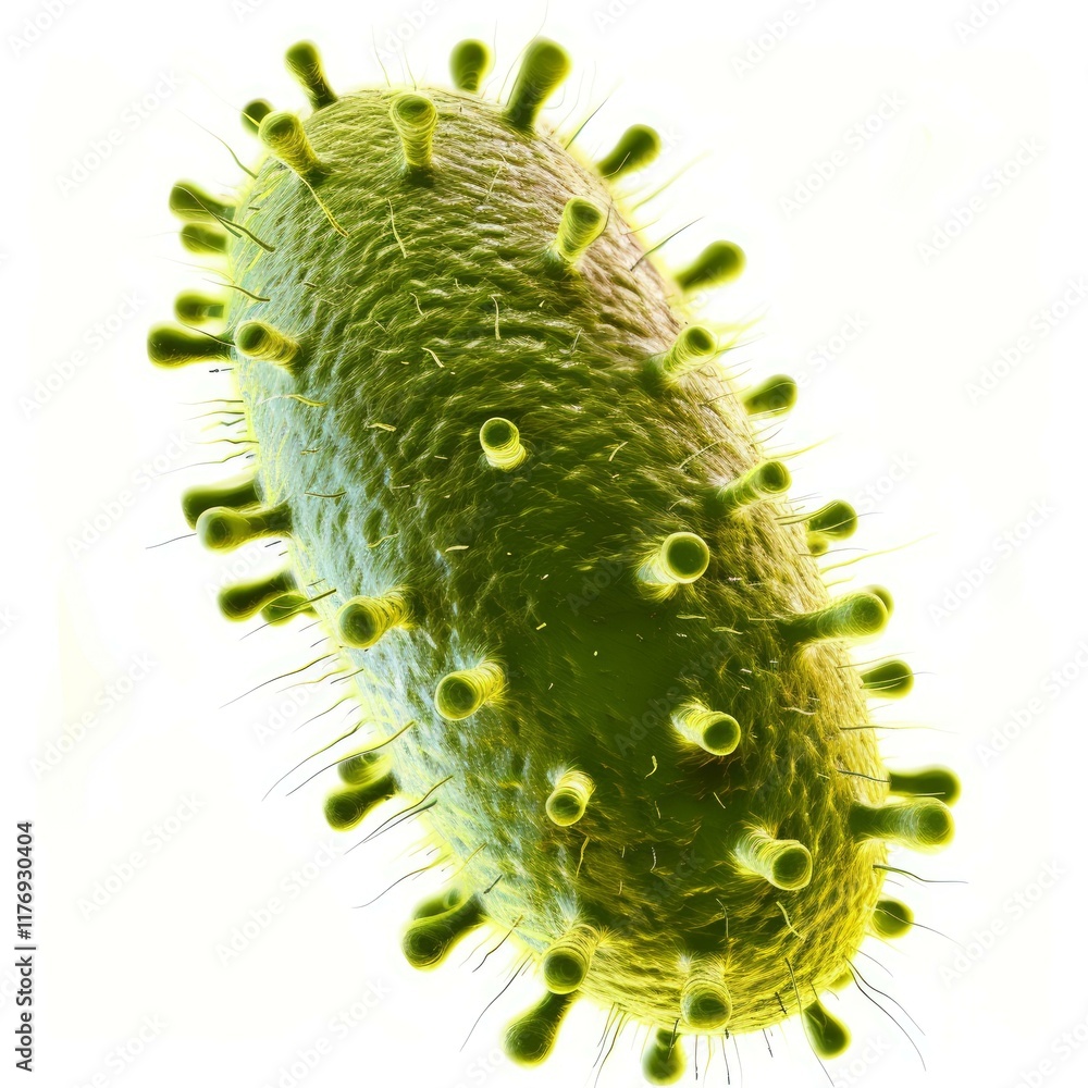 Aufkleber microscopic view of a virus with its surface covered with spikes, infecting a host cell