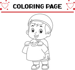 muslim boy is happy coloring page for kids