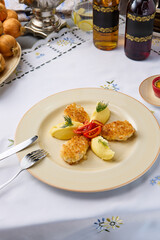 Crispy Homemade Pozharsky Cutlets with Creamy Mashed Potatoes - Rustic Dining Experience