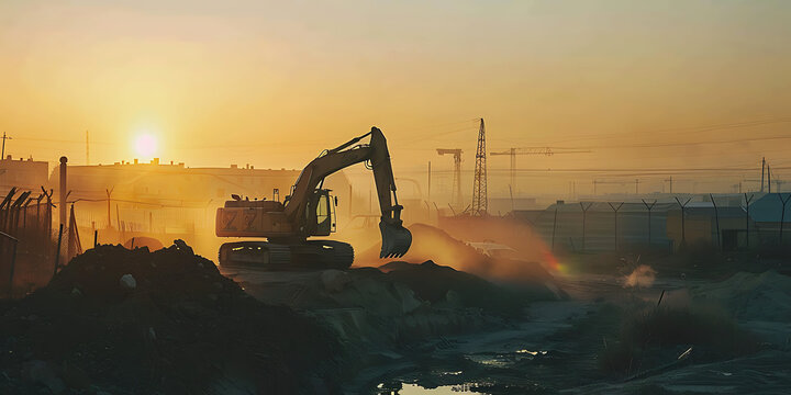xcavator with Bucket on the Side at a Construction Site