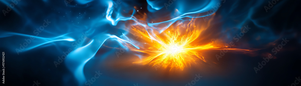 Poster abstract visual of energy explosion with vivid colors, representing innovation and dynamic movement 