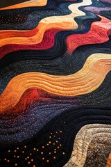 Wavy, quilted fabric; warm, dark colors.