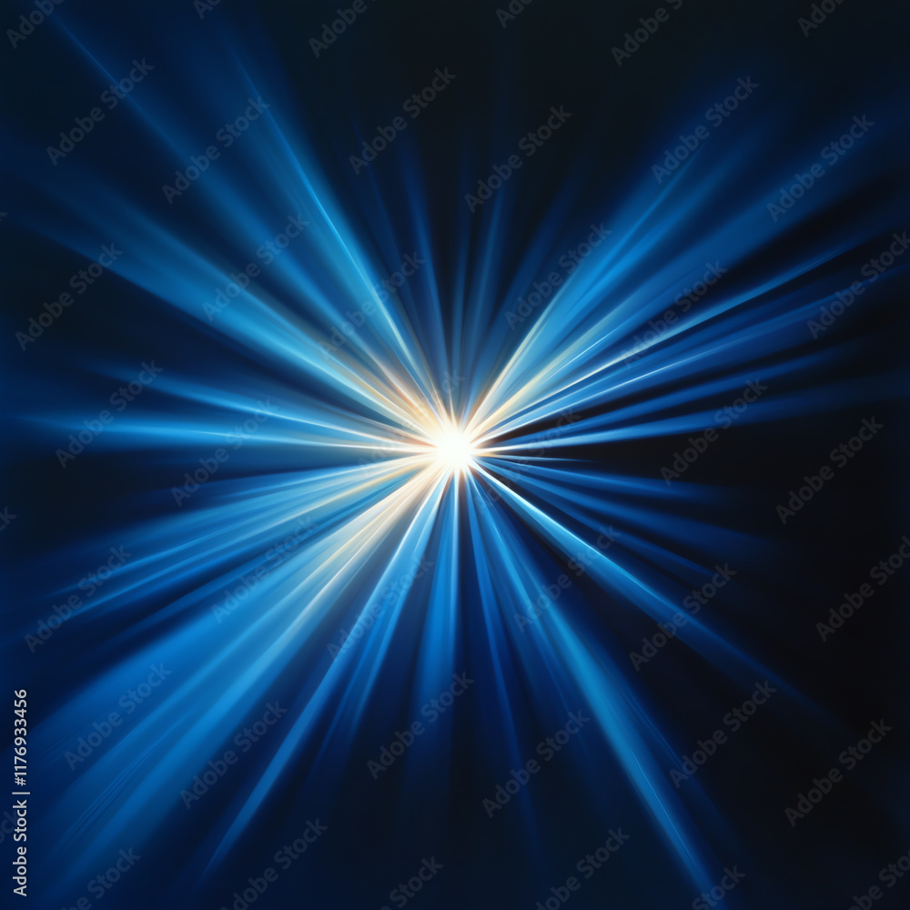 Poster an abstract representation of light beams radiating from a central point, evoking a sense of energy 