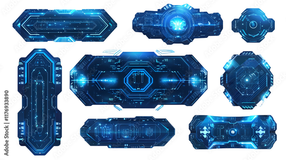 Poster blue abstract geometric frames technology futuristic interface hud vector design. isolated on a tran