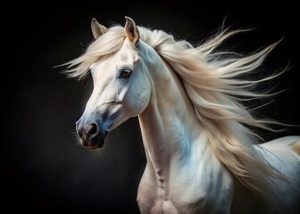Obraz premium Majestic White Horse Portrait - Black Background Stock Photo