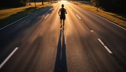 Determined male runner exercising against dramatic sunrise backdrop