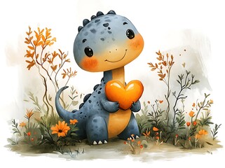 a cartoon dinosaur holding a heart

