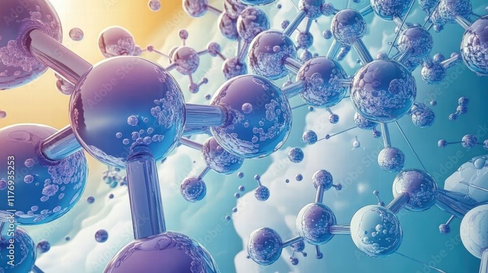 Poster detailed illustration of abstract molecular structures with colorful background and dynamic visual e