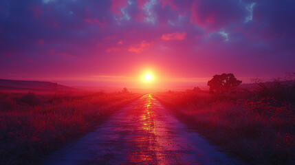 Fototapeta premium A breathtaking long shot of a sunrise captured during the early morning, just before the full light of day breaks. Generative AI