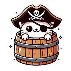 Cartoon-style illustration of an adorable pirate theme with a clean transparent background, capturing a playful and whimsical nautical vibe for fans of pirates, cats, and minimalist designs