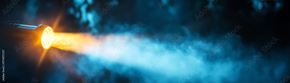 Poster bright beam of light piercing through a hazy atmosphere, creating a dramatic and vibrant scene with 