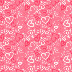 Naklejka premium Valentine's Day Seamless Pattern With Hearts, Hand Drawn Elements, Doodle Wallpaper