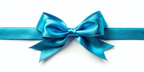 Naklejka premium Minimalist Blue Bow and Ribbon on White Background - Elegant Stock Photo