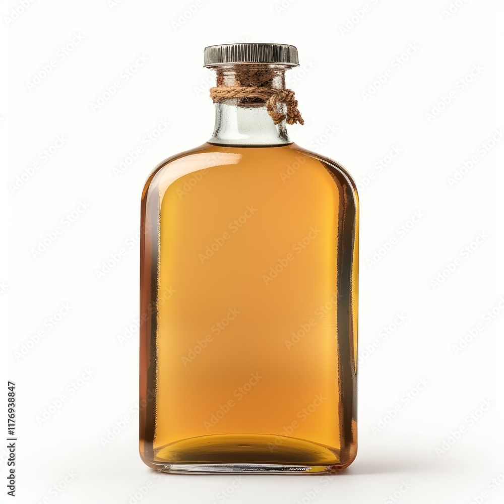 Poster classic whiskey bottle with decorative string on white background