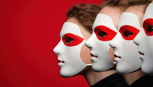 Masked individuals in line symbolizing societal adaptation to health protocols and collective responsibility for well-being