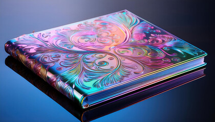 vibrant holographic scrapbook with intricate designs and colorful patterns, perfect for preserving memories and creative expression