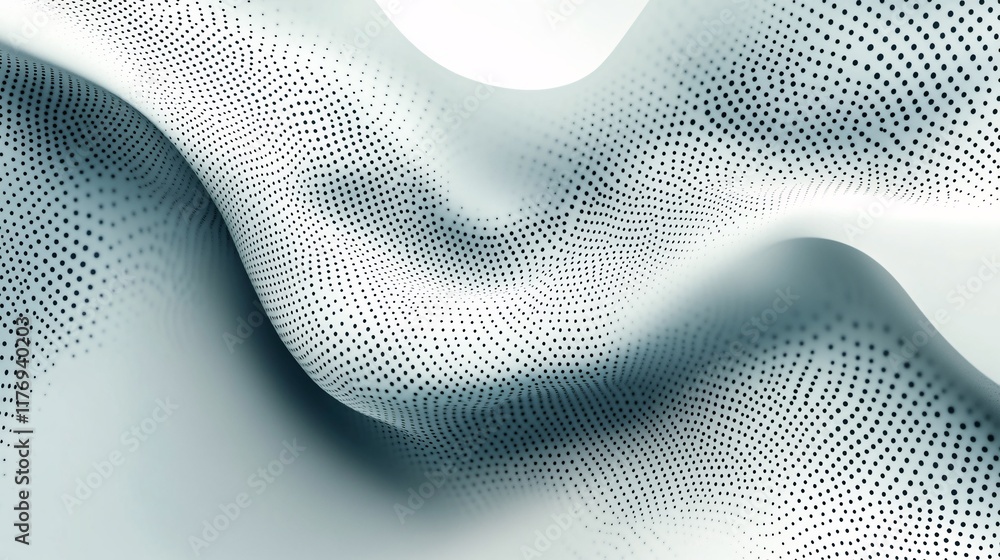 Poster abstract wave pattern with dotted texture in shades of gray and white