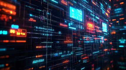 Obraz premium Vibrant digital artwork depicting a futuristic data interface in dark tones