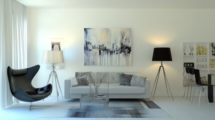 Modern minimalist living room interior design.