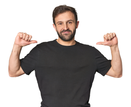 Studio portrait of young Hispanic male feels proud and self confident, example to follow.