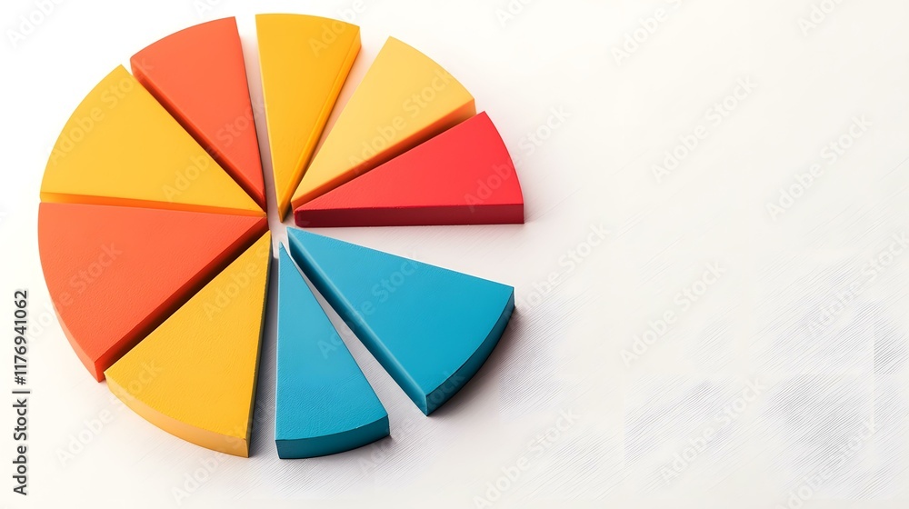 Poster a three-dimensional pie chart is depicted, segmented into eight triangular sections in varying shade