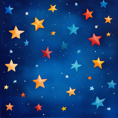 Colorful stars scattered across a dark blue background, creating a whimsical and magical atmosphere perfect for design use.