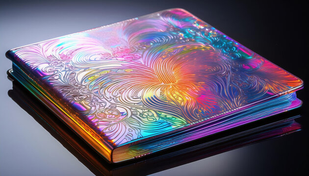 vibrant holographic scrapbook with intricate designs and colorful patterns, perfect for preserving memories and creative projects