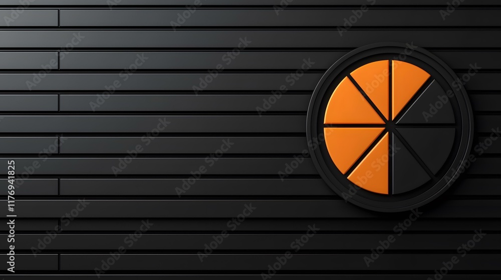 Aufkleber a black background with horizontal lines features a circular pie chart with orange and black segment
