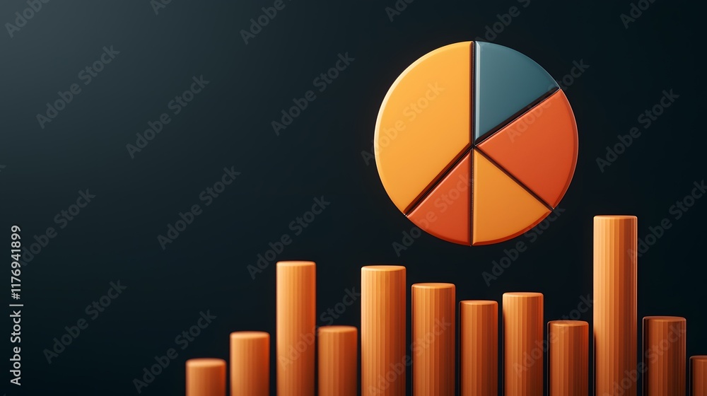 Poster a pie chart and bar graph in shades of orange and teal against a dark background illustrate data poi