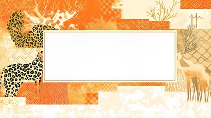 Vibrant abstract artwork featuring animal motifs in warm orange hues.