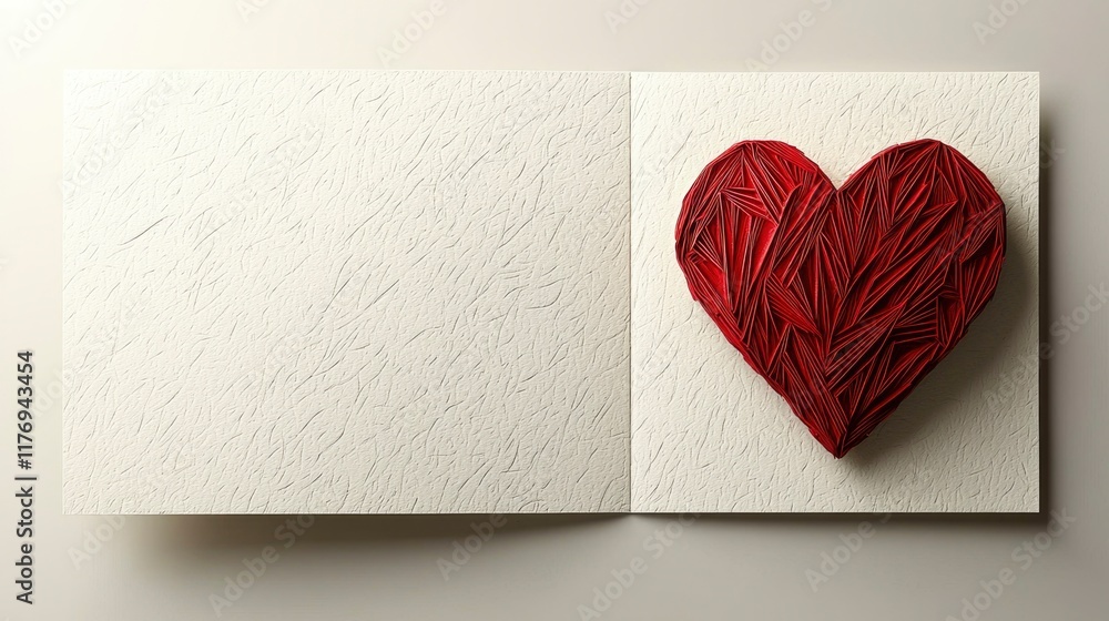 Poster this single open greeting card features a vibrant heart motif made of textured yarn, ideal for shari