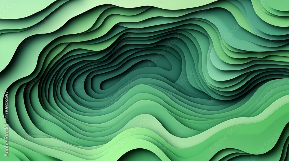 Poster intricate green layered design showcases fluid patterns in modern art style