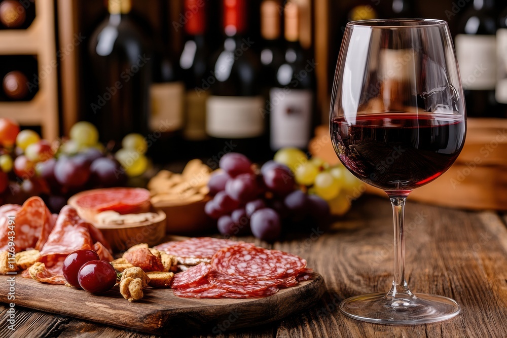 Poster explore the elegance of a vintage wine cellar with a tasting experience featuring red wine and a cha