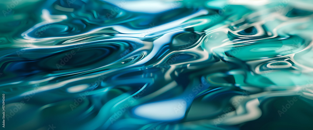 Poster abstract liquid background with wavy sparkling pattern on shiny glossy surface ,abstract blue water 