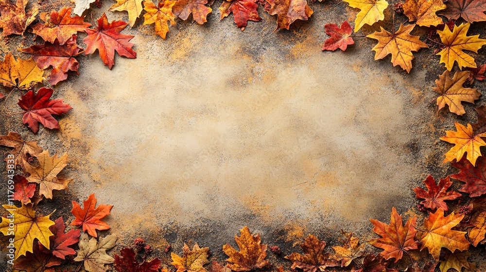 Wall mural Colorful autumn leaves frame a blank background for creative design in fall