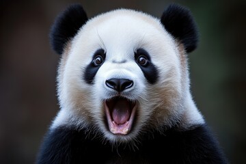 Obraz premium Panda enthusiastically chewing fresh bamboo in a natural habitat during daylight hours