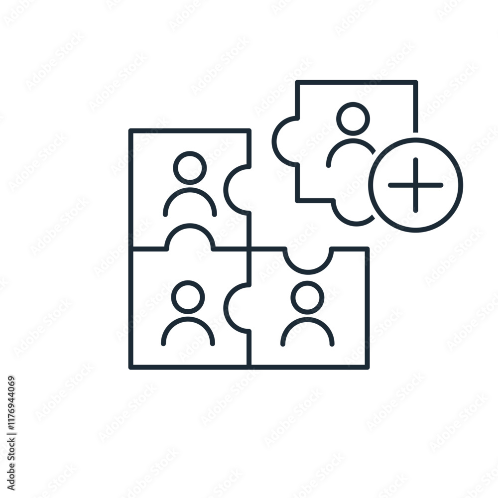 Poster add a friend, specialist. form, create a team. vector linear illustration icon isolated on white bac