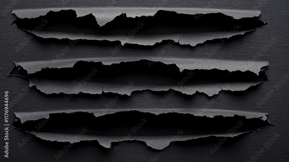 Aufkleber dark torn paper layers creating intriguing textures on a black background