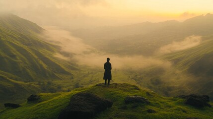 Obraz premium Serenity in the Hills Morning View of Fog and Greenery
