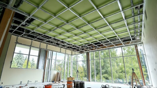 Installing suspended ceiling grid system in modern building