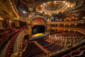 Obraz premium A grand theater interior showcasing ornate architecture and seating for performances.