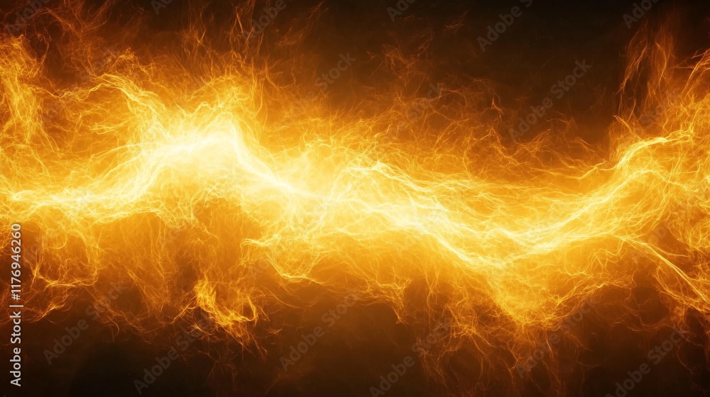 Poster dynamic flames create a mesmerizing display of orange and yellow hues in a dark background