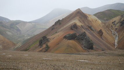 Landmannalaugar, Islande, Hautes Terres, montagnes rhyolitiques, sources chaudes géothermiques, randonnée, Laugavegur, Fjallabak, Laugahraun, Brennisteinsalda, Bláhnjúkur, Ljótipollur, paysages coloré