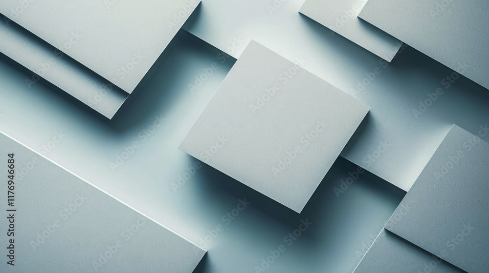 Aufkleber shapes and shadows create a minimalist composition on a gray backdrop in modern design
