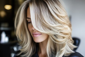Fototapeta premium Soft, flowing hairstyle showcases elegant layers and stunning hi