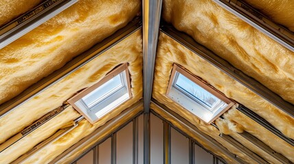 Roof insulation with mineral wool and two skylights ensuring energy efficiency