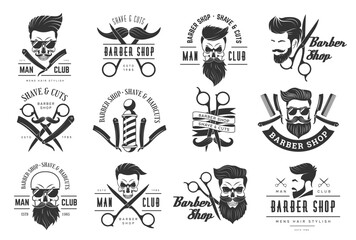 Barber shop. Decorative labels for barbershop hairdresser recent vector emblem with place for text