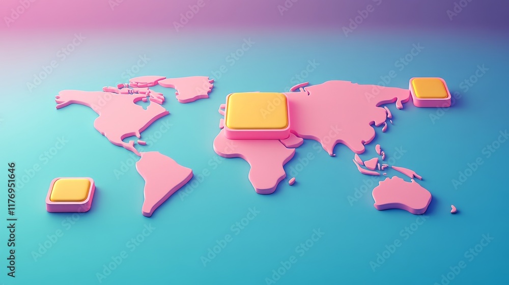 Poster global positioning and location markers on a pastel world map
