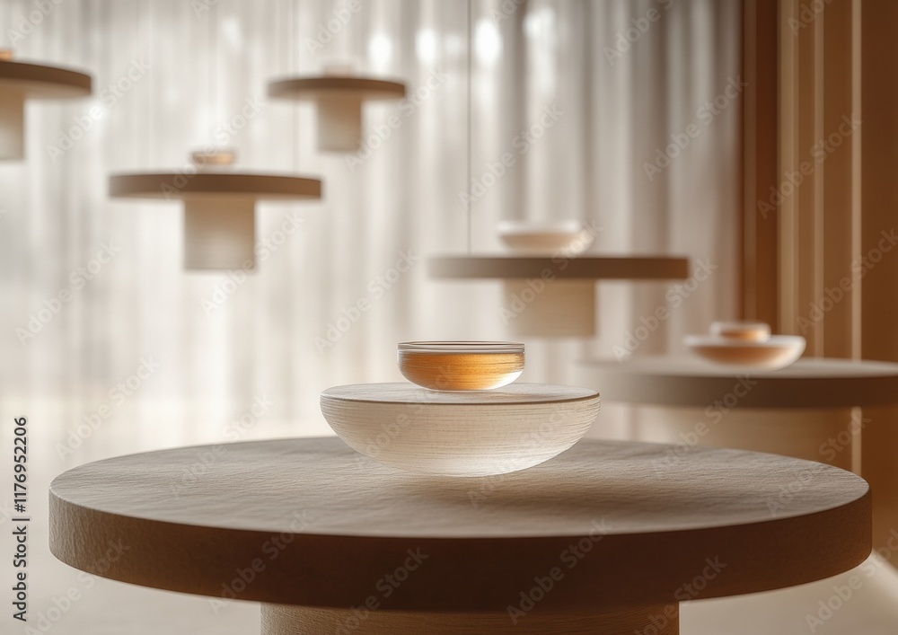 Poster serene minimalism in floating forms a vision of eco-aesthetics and sustainable design