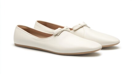 Elegant Cream Leather Ballerina Flats with Bow Detail: Perfect for a sophisticated and comfortable look.